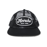 Awake NY Logo patch mesh trucker cap Black