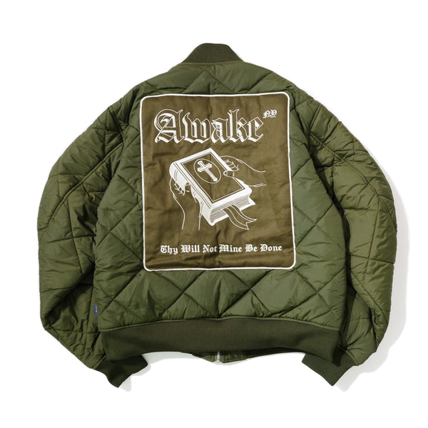 awake ny QUILTED PATCH BOMBER JACKET