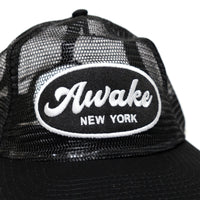 Awake NY Logo patch mesh trucker cap Black